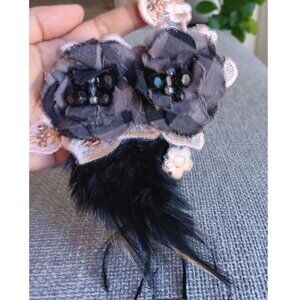 Boho Corsage Brooch Feather Brooch with Black beads